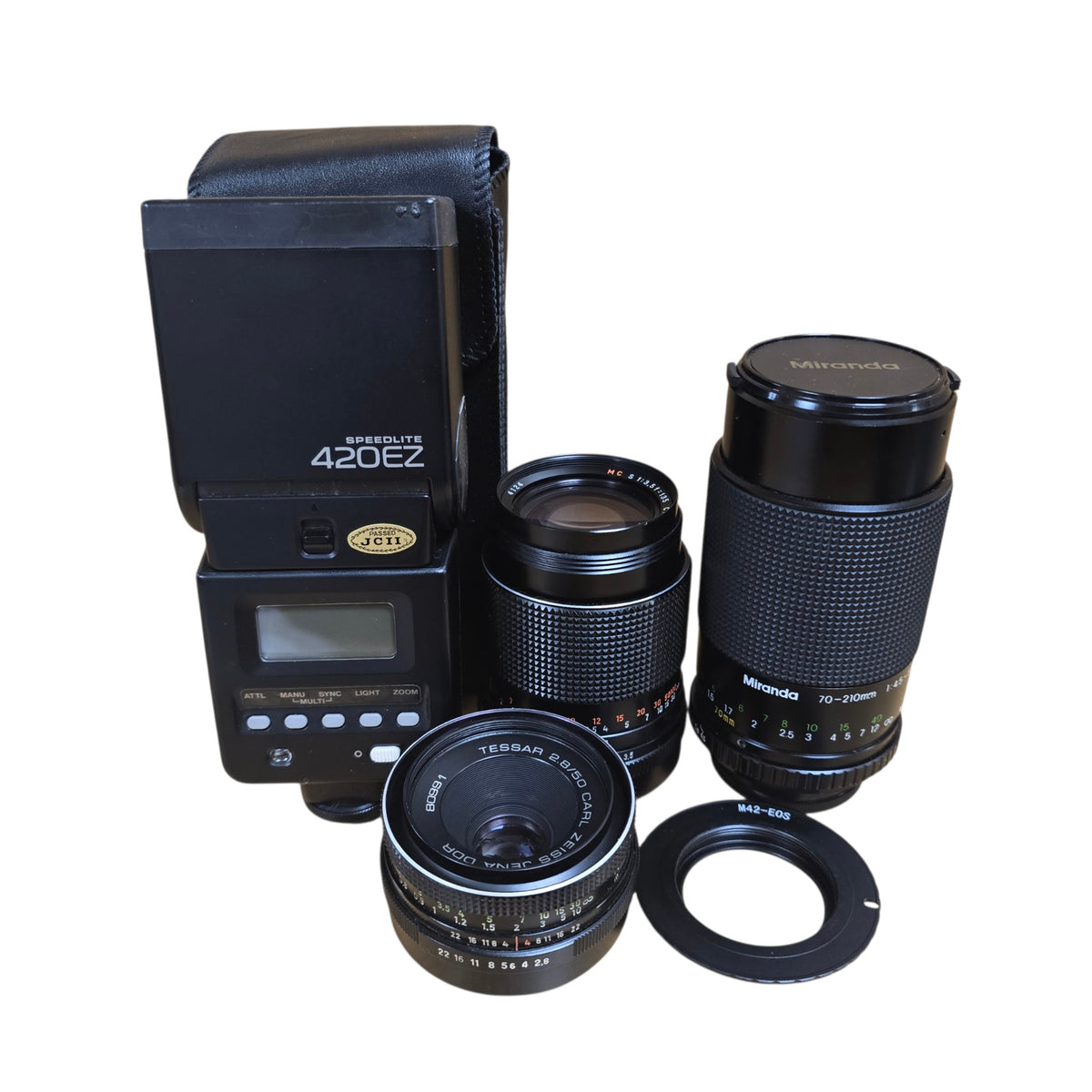 Carl Zeiss Jena & Miranda Lenses Bundle + Canon Speedlite 420EZ Flash - Vintage