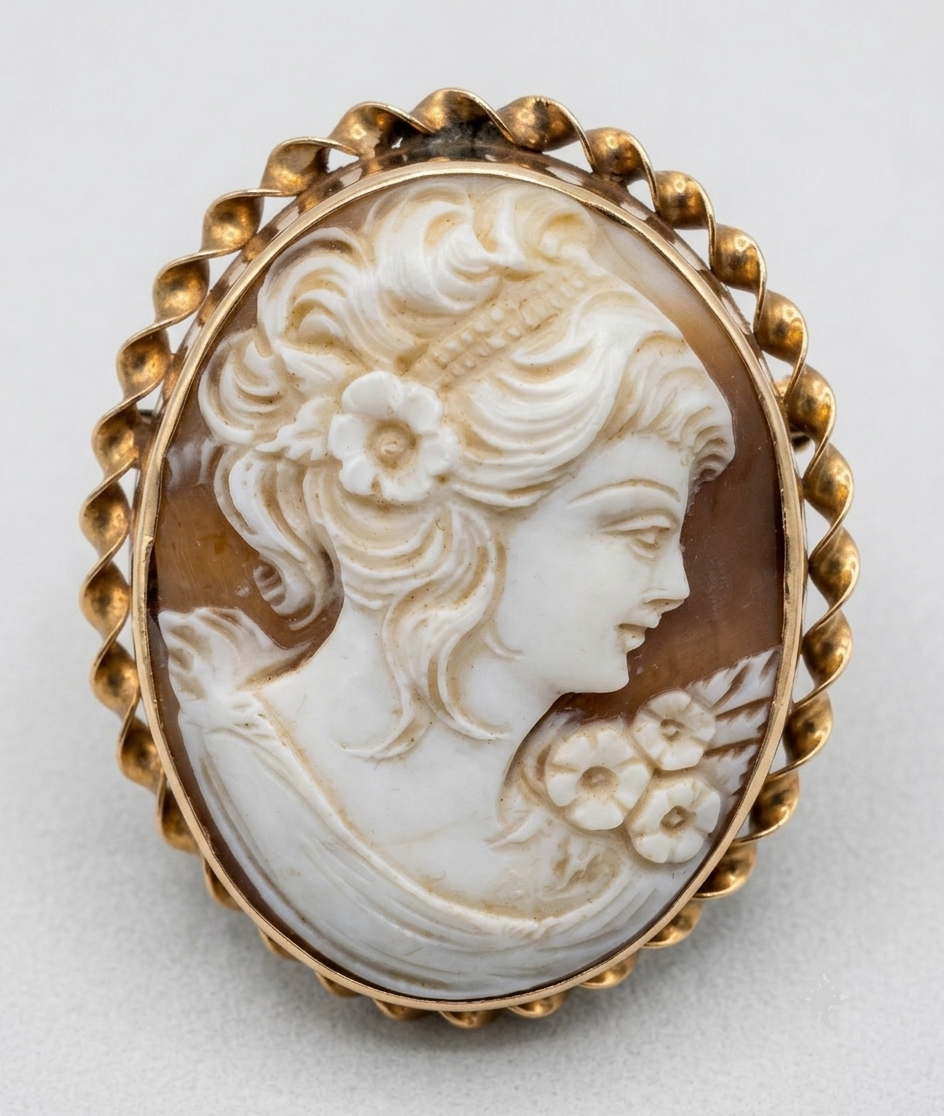 Vintage 9ct Gold Shell Cameo Brooch Pendant