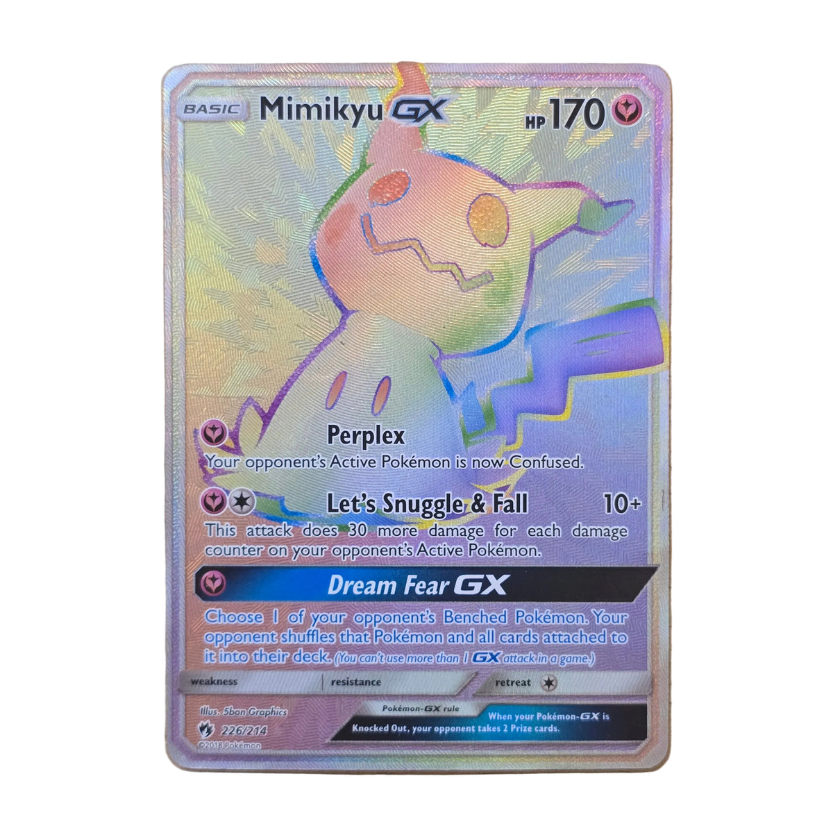 Pokemon Mimikyu GX 226/214 Rainbow Rare Lost Thunder Card - Played/Crease