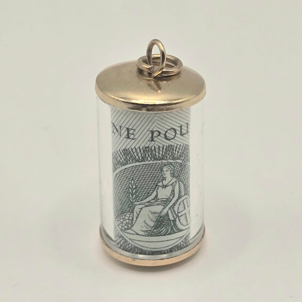 Vintage 9ct Gold Emergency One Pound Note Charm Pendant Hallmarked 375