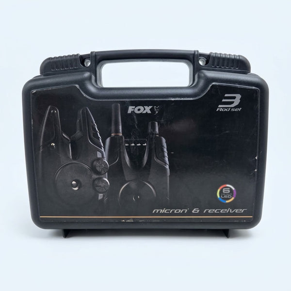 Fox Micron MX 3 Rod Set Bite Alarms + Receiver Multi Colour LED - Cased Excellent