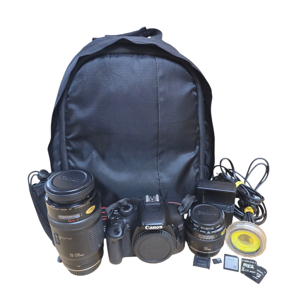 Canon EOS 550D DSLR Camera Body + EF 50mm, EF 70-210mm Lenses & Filters Bundle