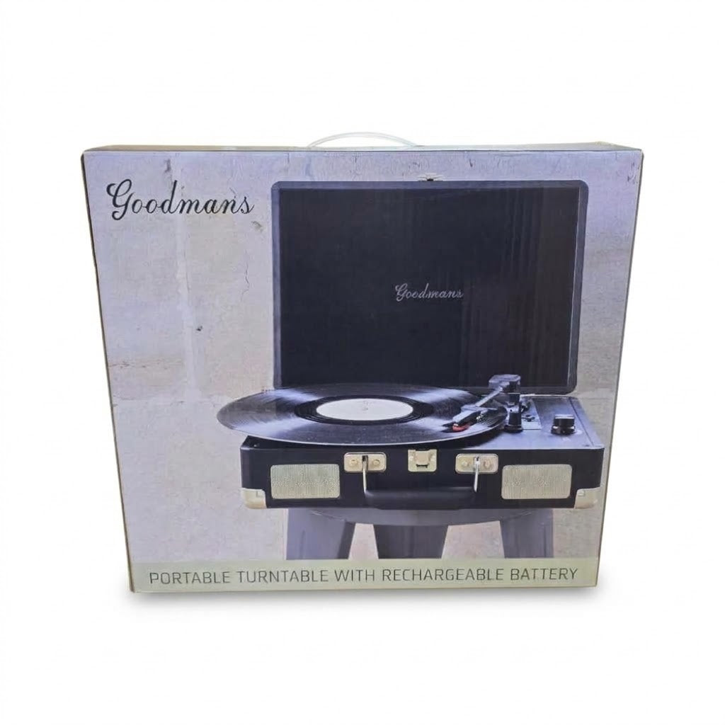Goodmans Suitcase Portable Vinyl Record Player Turntable Battery Speakers Boxed