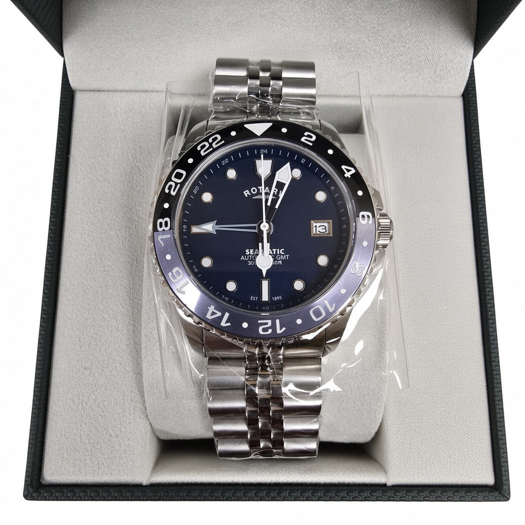 ROTARY SEAMATIC 300 GMT RGB10005/04 Automatic Divers Watch Blue Bezel Brand New
