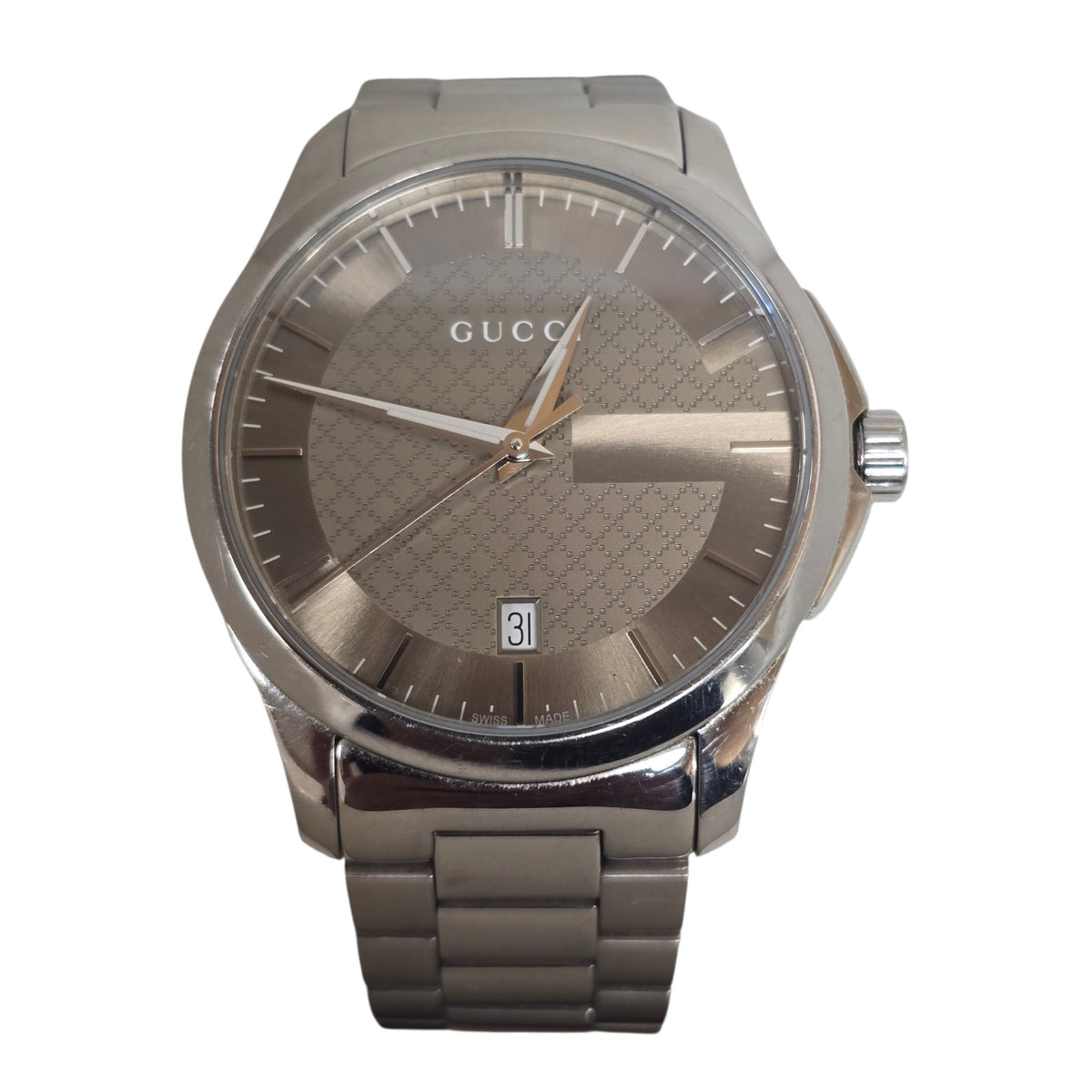 Gucci G-Timeless 126.4 Men's Watch SS Brown GG Dial Boxed
