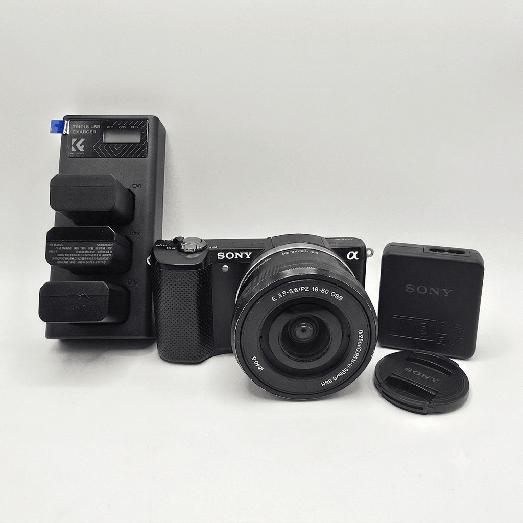 Sony Alpha A5000 20.1MP Camera + 16-50mm Lens Kit, 4x Batteries, Charger & Bag