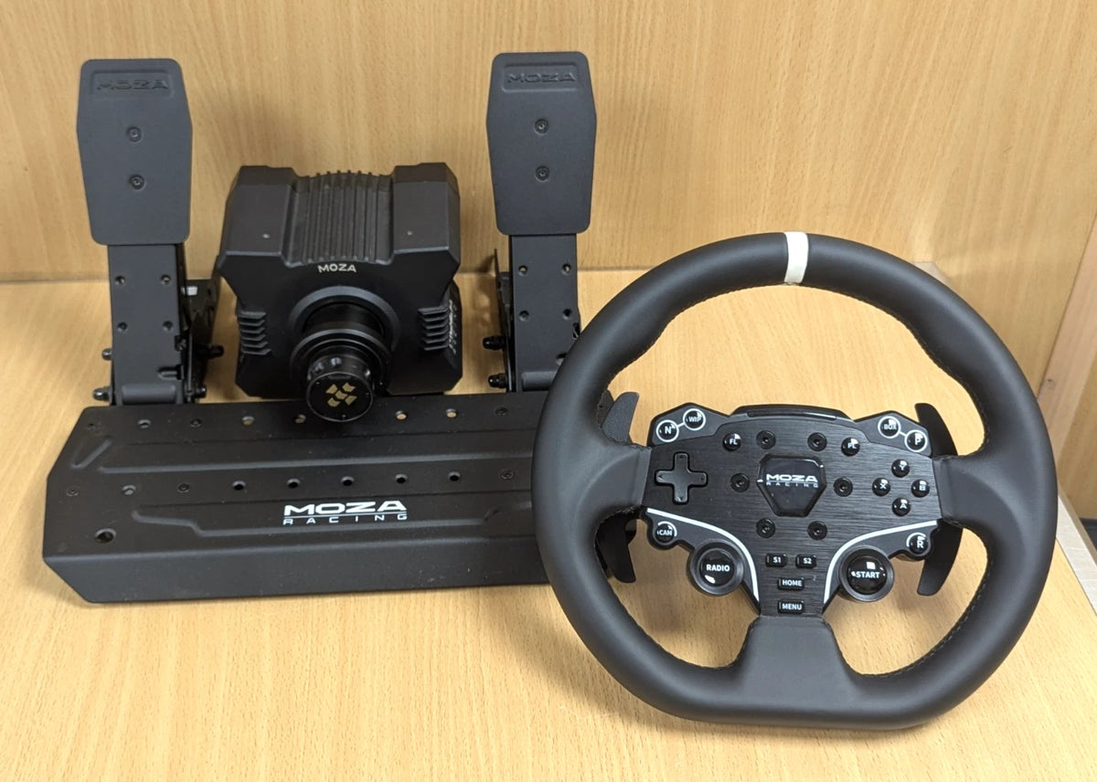 MOZA R5 Direct Drive Bundle PC Sim Racing Simulator Wheel, Pedals, Base (Boxed)