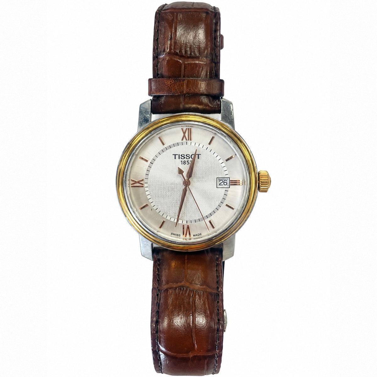 Tissot Bridgeport Mens Quartz Watch Two-Tone Gold Silver Leather T097410A